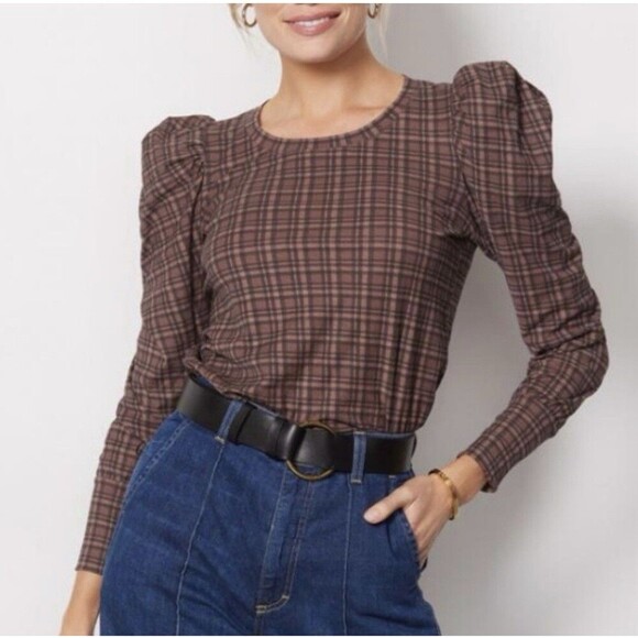 Nation LTD Tops - Nation Ltd Long Sleeve Top Sz L Plaid Brown 100% Pima Cotton MInimalist